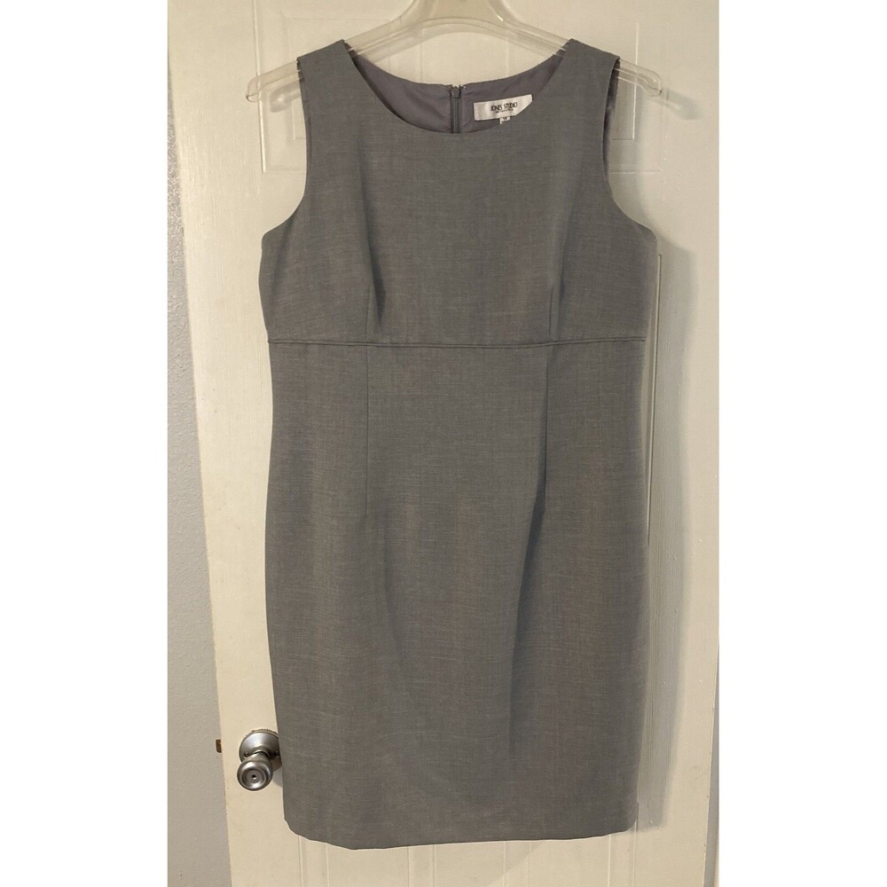 Jones Studio Sheath Dress 14 Gray Career Office Sleeveless Lagenlook Classic